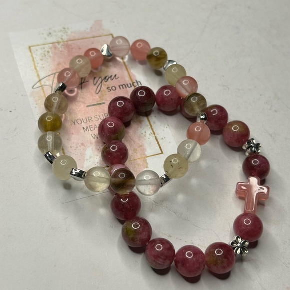 Pink & Yellow Quartz + Strawberry Quartz Bracelets - Picture 3 of 3